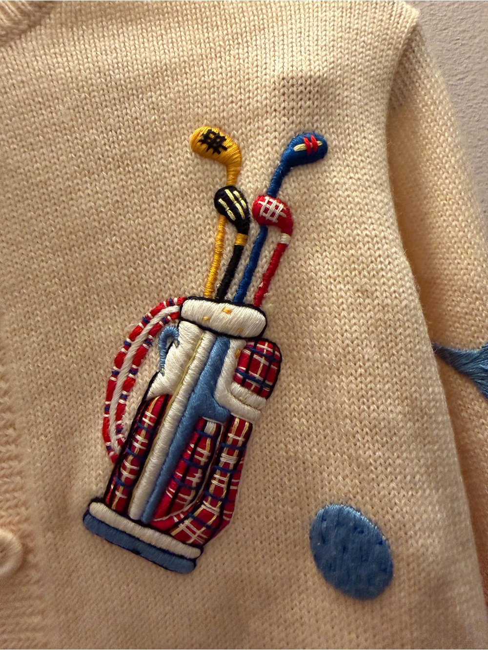 Vintage 60s AlSim Original Wool Golf Cardigan Sweater Hand Embroided med - Picture 4 of 7
